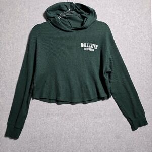 Hollister California Womens Size XS Crop Top Green Hoodie Lightweight Activewear